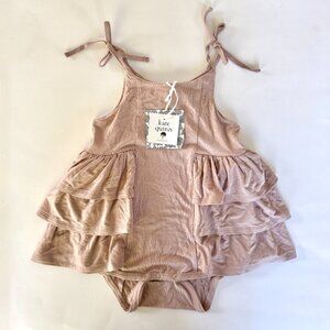 Kate Quinn Romper | Tiered Ruffle, Tie Strap | Dusty Rose | 18–24M | NWT